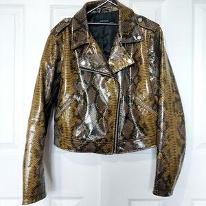 Zara Snakeskin Biker Jacket, Size L